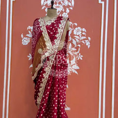 GAZI SILK GOTA PATTI BHANDEJ SAREE Maroon / Free Size