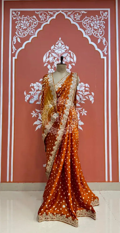 GAZI SILK GOTA PATTI BHANDEJ SAREE Mustard / Free Size