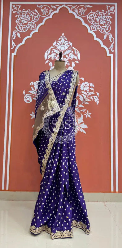 GAZI SILK GOTA PATTI BHANDEJ SAREE Purple / Free Size