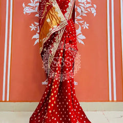 GAZI SILK GOTA PATTI BHANDEJ SAREE Red / Free Size