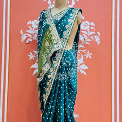 GAZI SILK GOTA PATTI BHANDEJ SAREE Sky Blue / Free Size