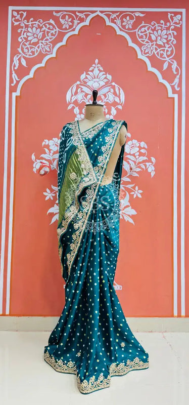 GAZI SILK GOTA PATTI BHANDEJ SAREE Sky Blue / Free Size