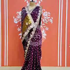 GAZI SILK GOTA PATTI BHANDEJ SAREE Wine / Free Size