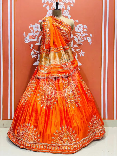 GAZI SILK HANDWORK KACHI PATTI LEHENGA