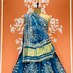 GAZI SILK HANDWORK KACHI PATTI LEHENGA Blue / Free Size