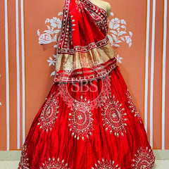 GAZI SILK HANDWORK KACHI PATTI LEHENGA Red / Free Size