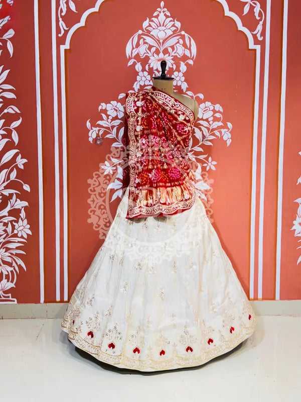 GAZI SILK HANDWORK LEHENGA Red / Free Size