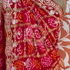 GAZI SILK HANDWORK LEHENGA Red / Free Size