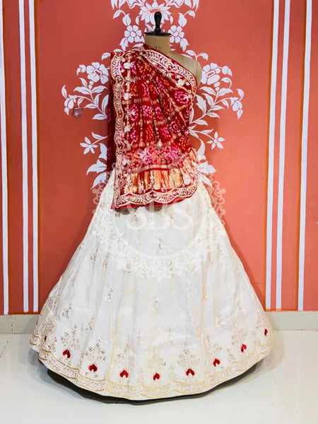 GAZI SILK HANDWORK LEHENGA Red / Free Size