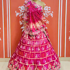 GAZI SILK ZARDOZI GOTA PATTI LEHENGA Pink / Free Size