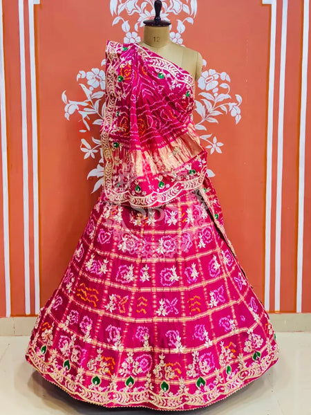 GAZI SILK ZARDOZI GOTA PATTI LEHENGA Pink / Free Size