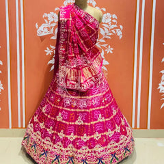 GAZI SILK ZARDOZI GOTA PATTI LEHENGA Pink / Free Size