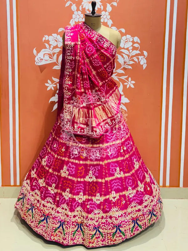 GAZI SILK ZARDOZI GOTA PATTI LEHENGA Pink / Free Size