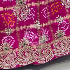 GAZI SILK ZARDOZI GOTA PATTI LEHENGA Pink / Free Size