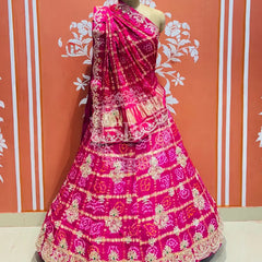 GAZI SILK ZARDOZI GOTA PATTI LEHENGA Pink / Free Size