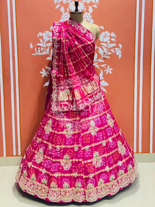 GAZI SILK ZARDOZI GOTA PATTI LEHENGA Pink / Free Size