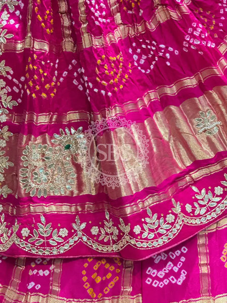 GAZI SILK ZARDOZI GOTA PATTI LEHENGA Pink / Free Size
