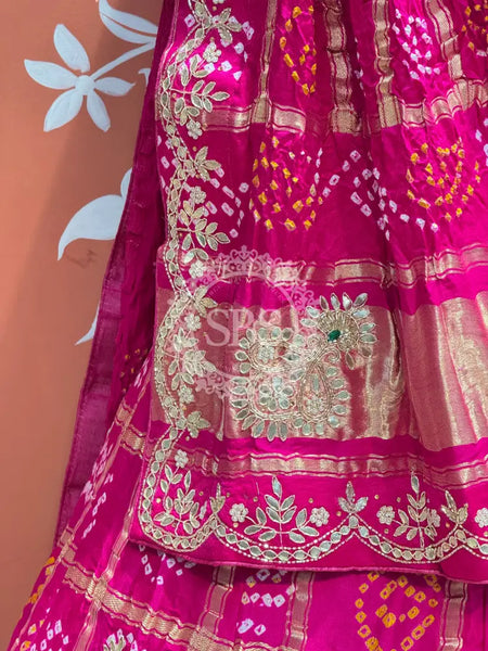GAZI SILK ZARDOZI GOTA PATTI LEHENGA Pink / Free Size