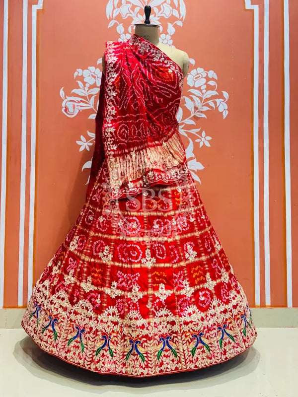 GAZI SILK ZARDOZI GOTA PATTI LEHENGA Red / Free Size