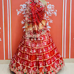 GAZI SILK ZARDOZI GOTA PATTI LEHENGA Red / Free Size