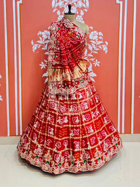 GAZI SILK ZARDOZI GOTA PATTI LEHENGA Red / Free Size