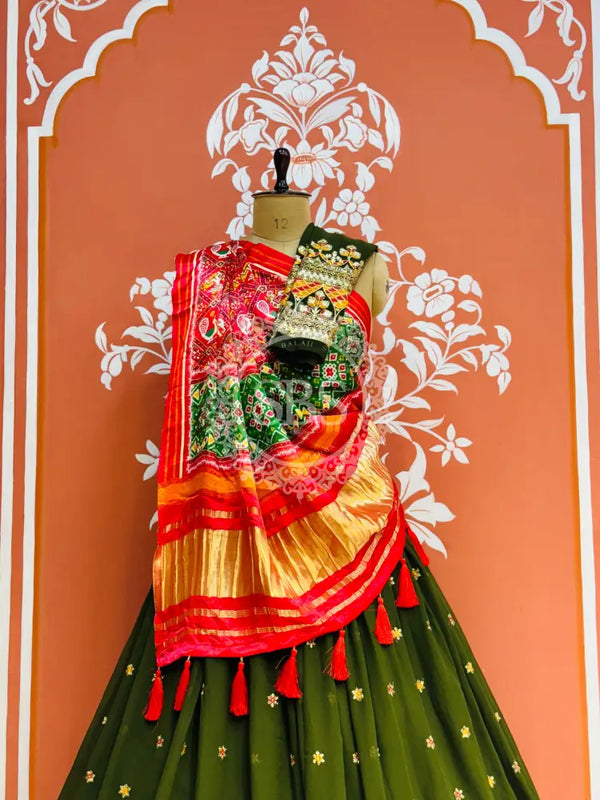 GEORGETTE EMBROIDERED LEHENGA WITH GAZI SILK DUPATTA