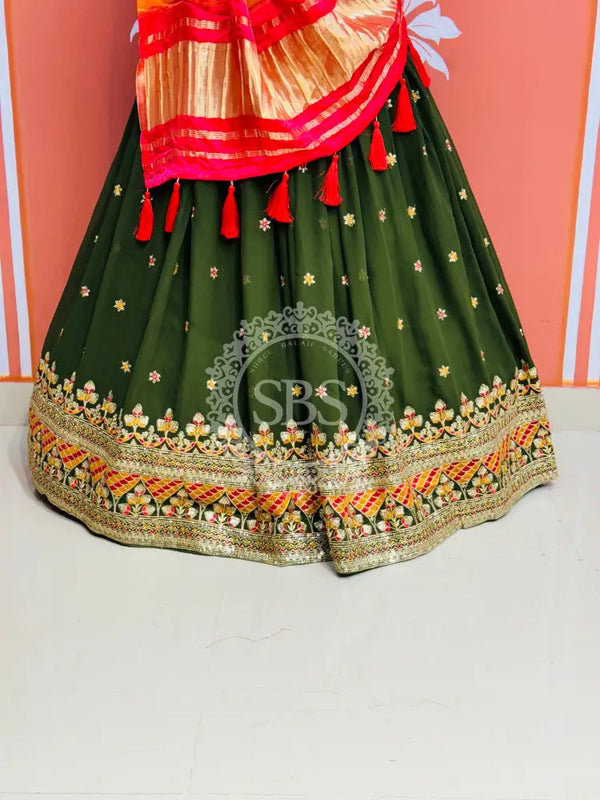 GEORGETTE EMBROIDERED LEHENGA WITH GAZI SILK DUPATTA