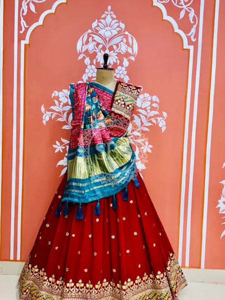 GEORGETTE EMBROIDERED LEHENGA WITH GAZI SILK DUPATTA