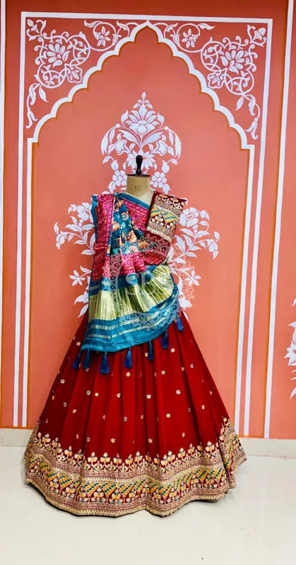 GEORGETTE EMBROIDERED LEHENGA WITH GAZI SILK DUPATTA