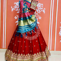 GEORGETTE EMBROIDERED LEHENGA WITH GAZI SILK DUPATTA Blue & Rani
