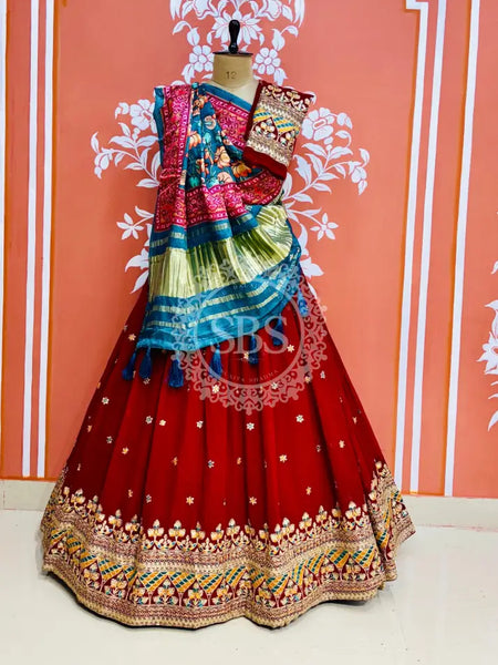 GEORGETTE EMBROIDERED LEHENGA WITH GAZI SILK DUPATTA Blue & Rani