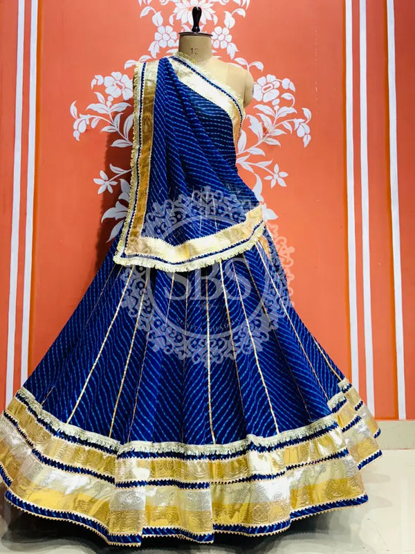 GEORGETTE GOLDEN SILVER WORK EXTRA FLARED LEHENGA Blue / Free Size