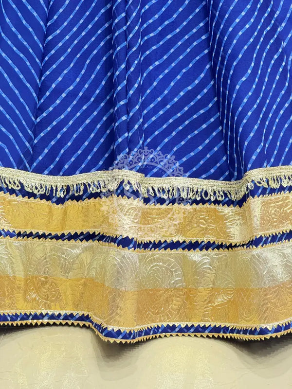 GEORGETTE GOLDEN SILVER WORK EXTRA FLARED LEHENGA Blue / Free Size