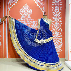 GEORGETTE GOLDEN SILVER WORK EXTRA FLARED LEHENGA Blue / Free Size