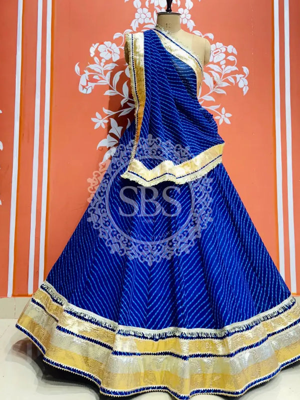 GEORGETTE GOLDEN SILVER WORK EXTRA FLARED LEHENGA Blue / Free Size