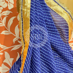 GEORGETTE GOLDEN SILVER WORK EXTRA FLARED LEHENGA Blue / Free Size