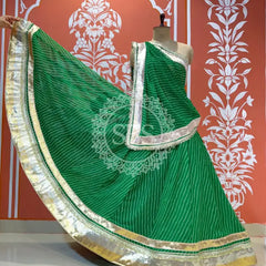 GEORGETTE GOLDEN SILVER WORK EXTRA FLARED LEHENGA Green / Free Size