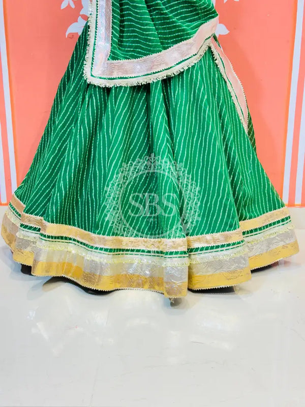 GEORGETTE GOLDEN SILVER WORK EXTRA FLARED LEHENGA Green / Free Size