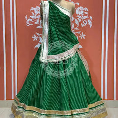 GEORGETTE GOLDEN SILVER WORK EXTRA FLARED LEHENGA Green / Free Size