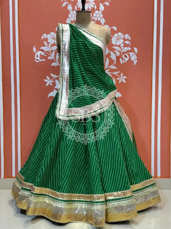 GEORGETTE GOLDEN SILVER WORK EXTRA FLARED LEHENGA Green / Free Size