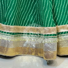 GEORGETTE GOLDEN SILVER WORK EXTRA FLARED LEHENGA Green / Free Size