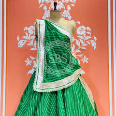 GEORGETTE GOLDEN SILVER WORK EXTRA FLARED LEHENGA Green / Free Size