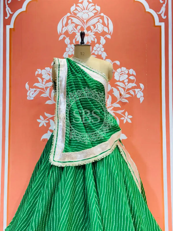 GEORGETTE GOLDEN SILVER WORK EXTRA FLARED LEHENGA Green / Free Size