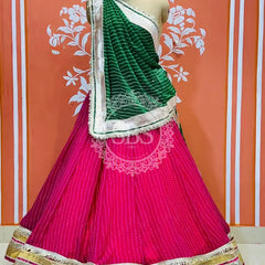 GEORGETTE GOLDEN SILVER WORK EXTRA FLARED LEHENGA Green & Pink / Free Size