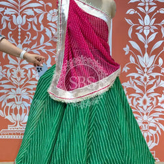GEORGETTE GOLDEN SILVER WORK EXTRA FLARED LEHENGA Green & Red / Free Size