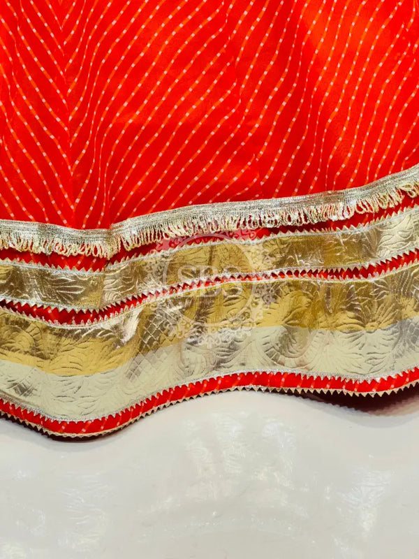GEORGETTE GOLDEN SILVER WORK EXTRA FLARED LEHENGA Orange / Free Size