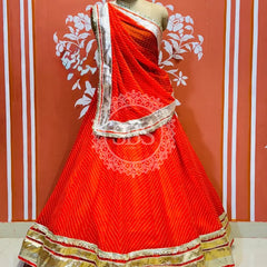 GEORGETTE GOLDEN SILVER WORK EXTRA FLARED LEHENGA Orange / Free Size
