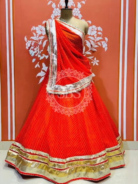 GEORGETTE GOLDEN SILVER WORK EXTRA FLARED LEHENGA Orange / Free Size