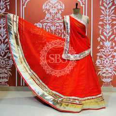 GEORGETTE GOLDEN SILVER WORK EXTRA FLARED LEHENGA Orange / Free Size