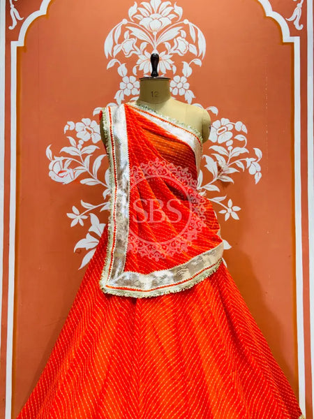 GEORGETTE GOLDEN SILVER WORK EXTRA FLARED LEHENGA Orange / Free Size